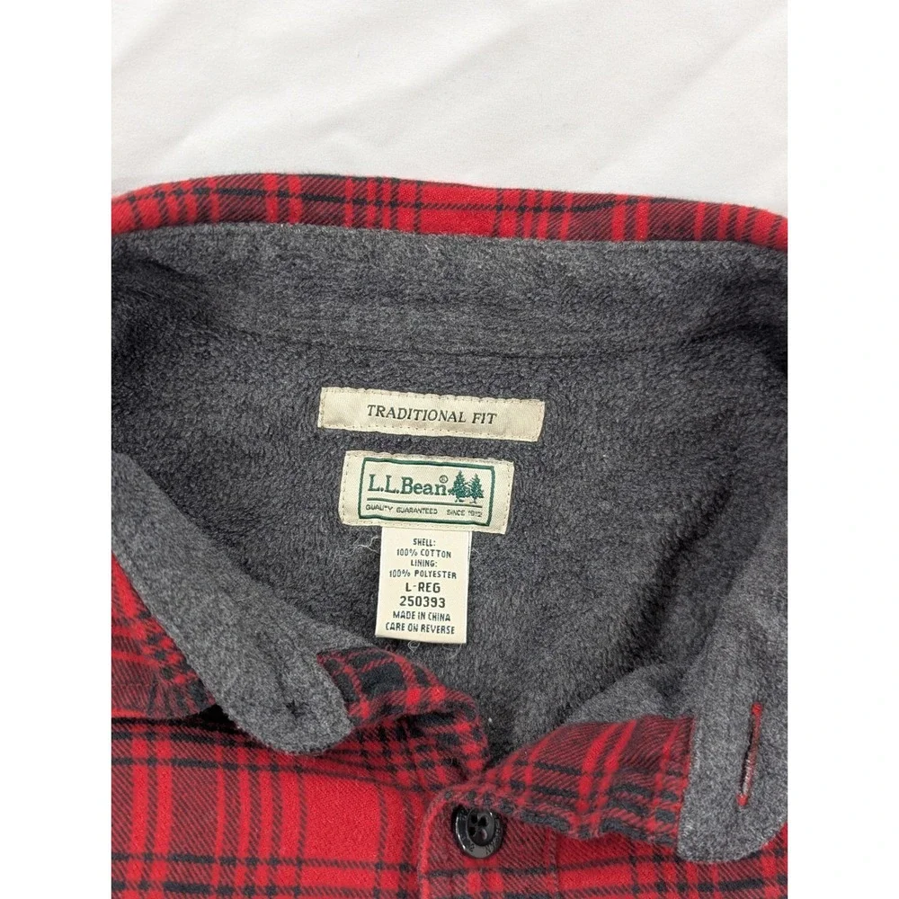 LL‎ Bean Jacket Mens Large Reg Red  Shacket Fleece Flannel Shirt Traditional Fit